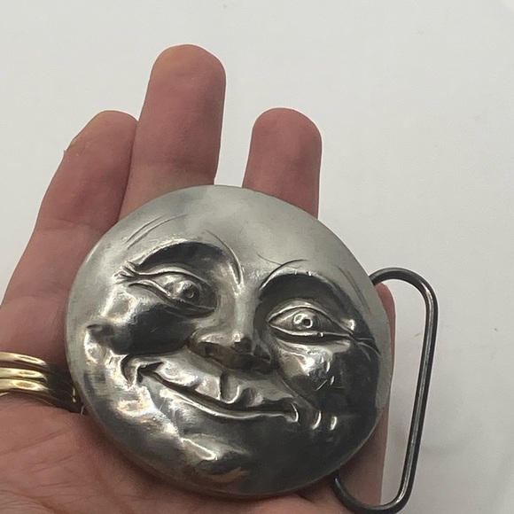 Vtg 70’s Bergamot Brass Works Art Nouveau Style Moon Face Belt Buckle 2.4” - Picture 7 of 10